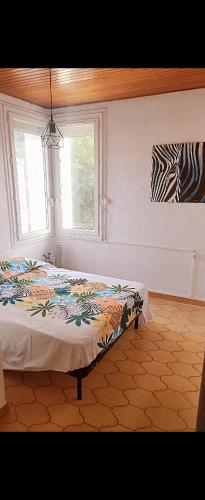 une chambre avec un lit dans une pièce avec une fenêtre dans l'établissement Maison, à Vias