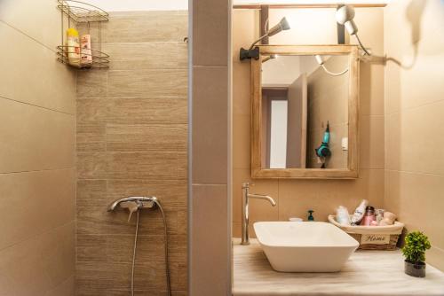 a bathroom with a sink and a mirror at Ostrica Family House in Lefkímmi