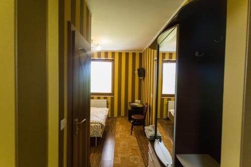 a room with a bedroom with a bed and a mirror at Villa Fenix in Berehove