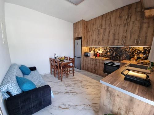 a kitchen with a couch and a table in a room at Maitos Apartments in Galanado