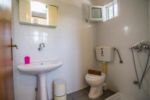a bathroom with a toilet and a sink at Armiriki Rooms in Vrasná