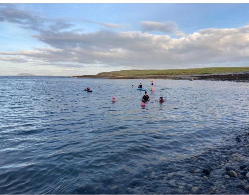 a group of people swimming in a large body of water at River View in Quignalahy
