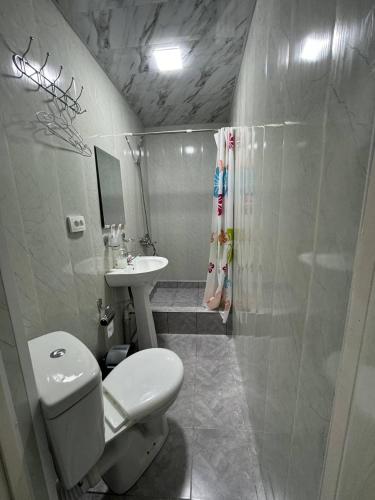 a bathroom with a toilet and a sink and a shower at Boutique Boulevard Bukhara in Bukhara