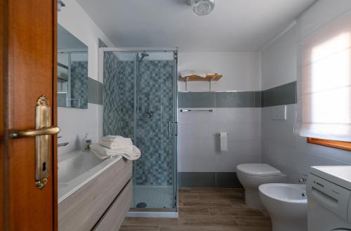 a bathroom with a shower and a toilet and a sink at Borgo Capobianco in Montefiascone