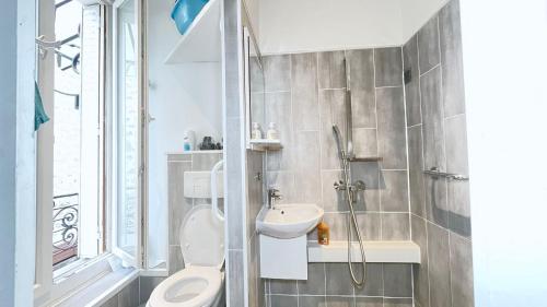 une salle de bain avec toilettes, lavabo et douche dans l'établissement Studio proche Paris, à Maisons-Alfort