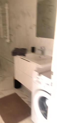 une salle de bain avec un lavabo blanc et des toilettes dans l'établissement A louer T2, à Palasca