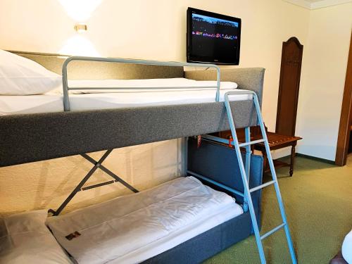 a room with two bunk beds and a television at Ferienhotel Gewürzmühle in Radstadt