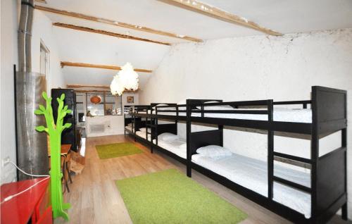 a room with three bunk beds with a green rug at Lovely Home In Pech-Luna With Wifi in Pech-Luna