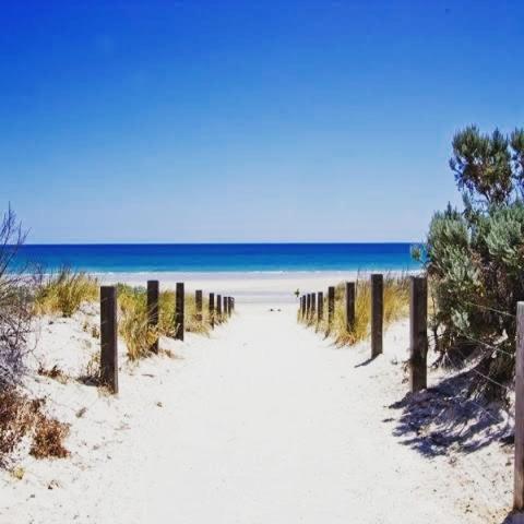 a path through the sand on a beach at Casa Luna Beachside Apartment in Henley Beach