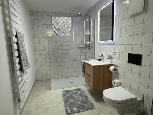 a bathroom with a toilet and a sink at Alpenkind in Mittenwald