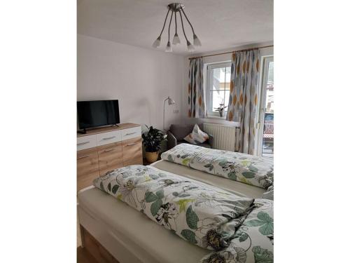 a bedroom with two beds and a tv at Apart Rosi Comfortable holiday residence in Aschau