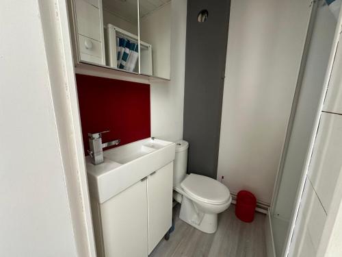 une salle de bain avec toilettes, lavabo et douche dans l'établissement Charmant Studio Carmes 3 - CDDT, à La Rochelle