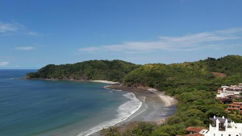 an aerial view of a beach with trees and houses at Miraflores 42 Ocean View Condo At Las Catalinas in Playa Danta