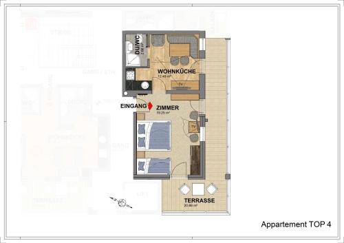 a plan of a floor plan of a apartment at Hotel Garni Schönblick in Sölden