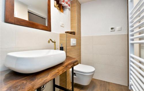 a bathroom with a sink and a toilet at Beautiful Home In Stubicke Toplice in Stubicke Toplice