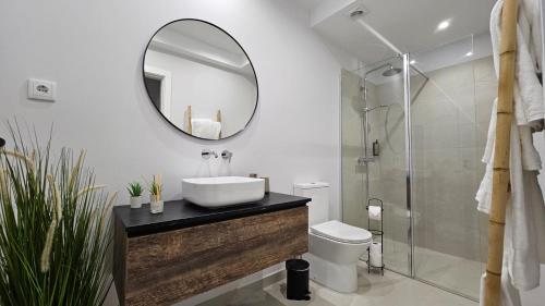 a bathroom with a sink and a mirror at Magnólia Residence in Funchal