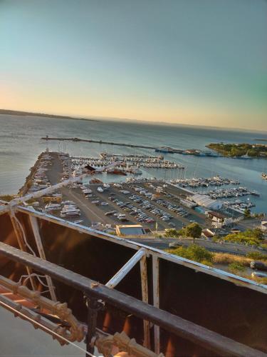 an aerial view of a harbor with a marina at Guest House Hetodon in Sozopol