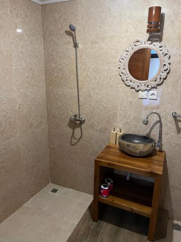 a bathroom with a sink and a mirror at Ananda House in Ubud