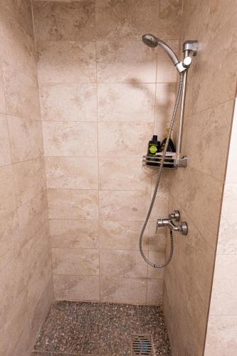 a shower with a shower head in a bathroom at iVAVev IS US ByTheSea EforieSud in Eforie Sud