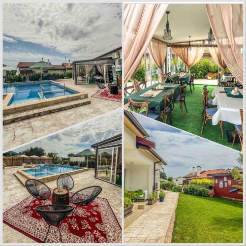 a collage of pictures of a house with a pool at Комплекс Радост in Ezerets