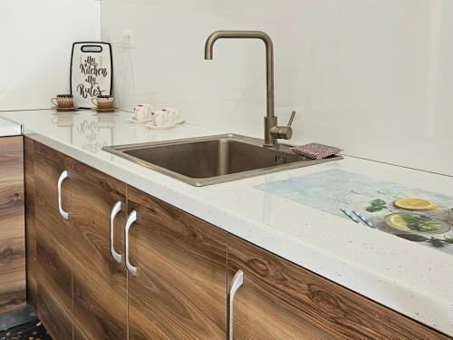 a kitchen with a sink and a counter top at Lemon House Borsh in Himare