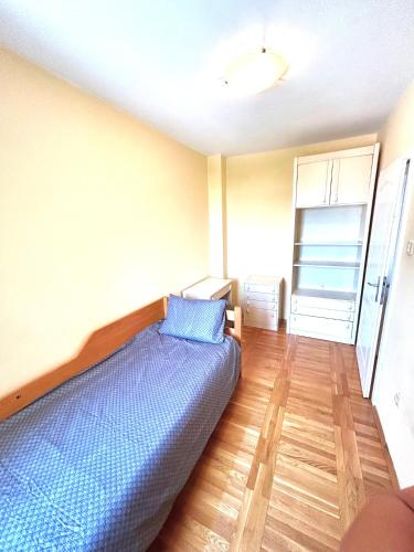 a bedroom with a blue bed in a room at Big Apartment with Wifi, AC and SmartTV in Novi Sad
