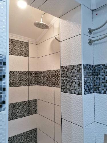 a shower with a glass door in a bathroom at Koliba TAMAN in Konjic