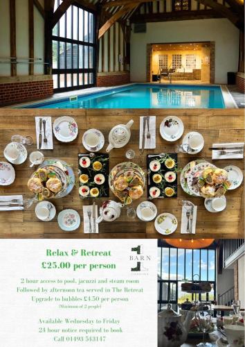 a table with plates of food next to a pool at Tranquil Pines in Great Yarmouth