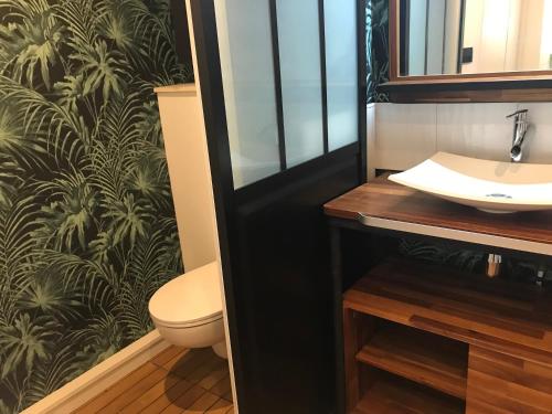 ein Badezimmer mit Toilette und Waschbecken in der Unterkunft HAVRE DE PAIX si près de PARIS et JO 2024 in Férolles-Attilly