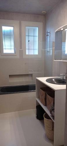 une salle de bain avec un lavabo et une douche en verre dans l'établissement Au Domaine de L'étang, à Saint-Priest-sous-Aixe