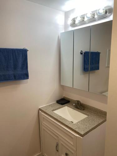 a bathroom with a sink and a mirror at Charming 3BR 1BA Apt in Mission in San Francisco