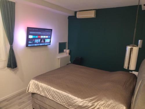a bedroom with a bed and a tv on the wall at Apartment Miranda in Brela