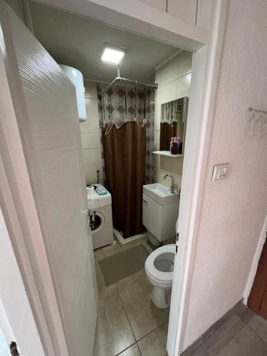 mała łazienka z toaletą i umywalką w obiekcie Apartment studio 30 w Sarajewie