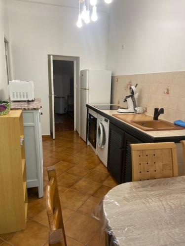 une cuisine avec un évier et une machine à laver dans l'établissement T2 Marché de Bastia, à Bastia