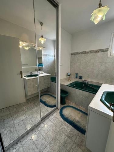 une salle de bain avec une douche, un lavabo et une baignoire dans l'établissement T4 avec Terrasse et Garage Privé, à Toulon