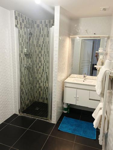 une salle de bain avec douche et lavabo dans l'établissement F2 56m2 - Arena Gd Paris - Parc des expositions Villepinte - Aéroport Paris CDG, à Villepinte