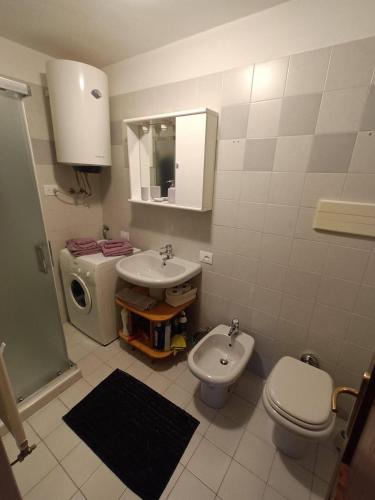 a bathroom with a toilet and a sink at La Mansardina in Croviana
