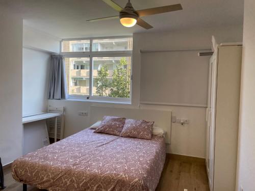 een slaapkamer met een bed en een plafondventilator bij Apartamento Granadella in Platja de l'Arenal