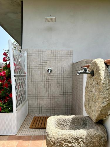 a shower with a stone seat in a bathroom at Alto Giardino in Zambrone