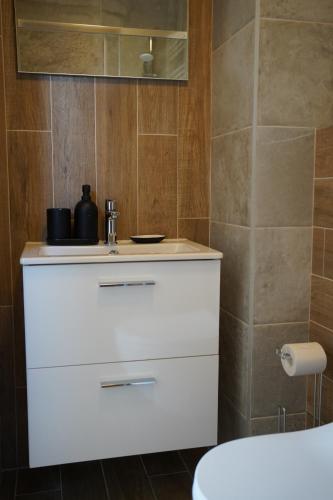 a bathroom with a white dresser and a sink at Rodinný apartmán Čistá in Cerny Dul