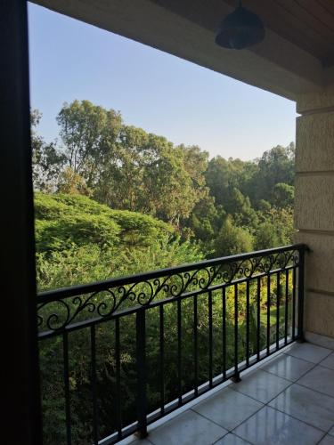a balcony with a view of the forest at BA Viila in Addis Ababa