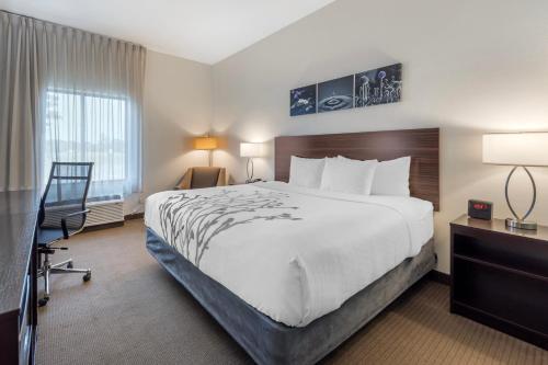 a hotel room with a large bed and a television at Sleep Inn & Suites Norman near University in Norman