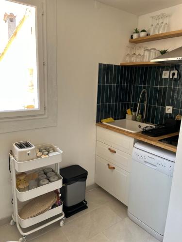Η κουζίνα ή μικρή κουζίνα στο Un petit coin de paradis - Studio Pura Vida, à 200m de la plage dans une calanque préservée