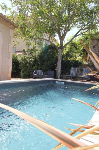 a swimming pool in a yard with a tree at Villa Betty -piscine chauffée- in Paradou