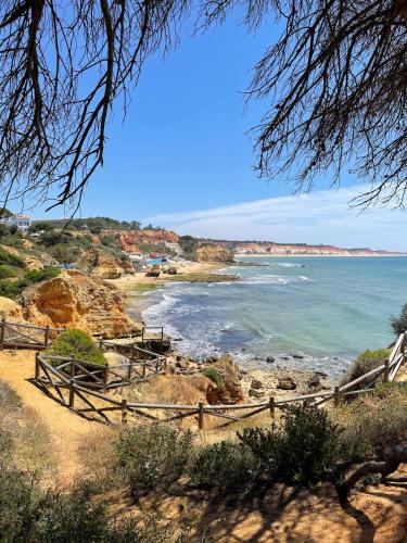 a beach with a fence and the ocean at Varanda para o Mar in Albufeira