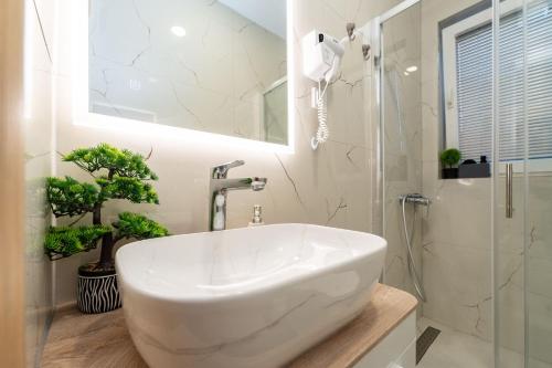 a bathroom with a large white tub and a shower at Apartments Bracic Spa in Sukošan