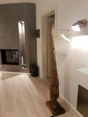 TV a/nebo společenská místnost v ubytování Ferienhaus Treibholz Ostsee mit eigener Sauna
