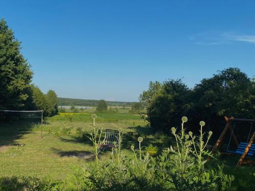 a view of a field with a playground at Ozierański Eden "Pod rzeźbami" in Krynki