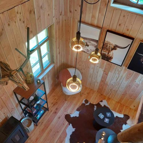 an overhead view of a room with a dog in a room at Au Coq et fa gnes in Jalhay