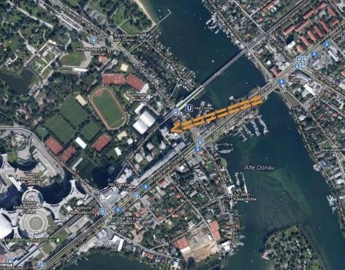 a map of a city and the water at Yuki's Place - UN-VIC, Danube Beach and Subway near to Downtown Vienna in Vienna